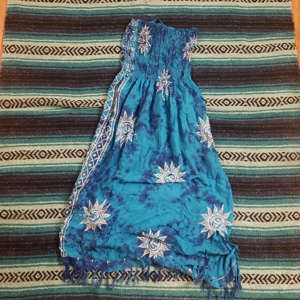 Blue Tie dye sun dress perfect for swim suit cover